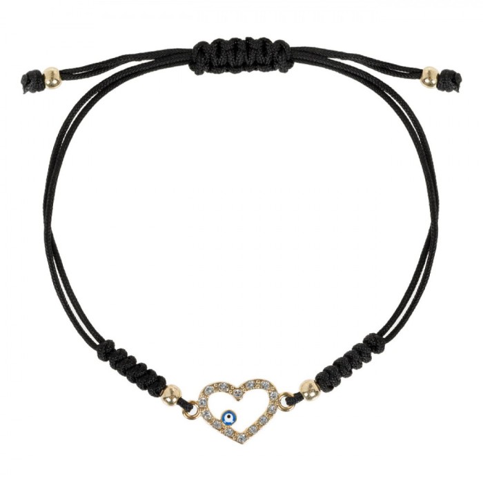 Brățară Macrame, Inimă Aurie, Ochi Albastru, Negru