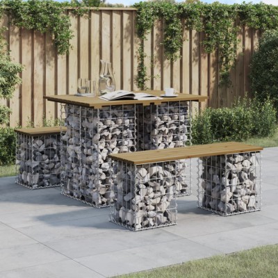 Bancă grădină, design gabion, 100x70x72 cm, lemn pin impregnat foto