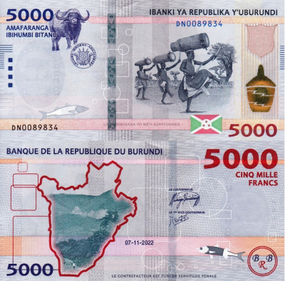 BURUNDI 5.000 francs 2022 UNC!!! foto