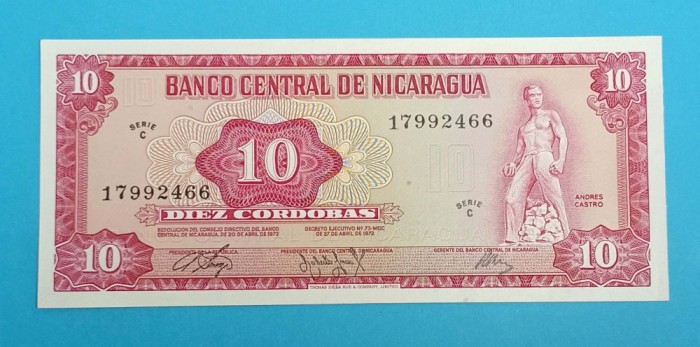 Bancnotă Nicaragua (pick 123) 10 Cordobas 1972 UNC serie: C 17992466