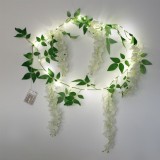 Ghirlandă decorativă cu frunze verzi, flori albe și LED, 1.8 m, CMCLASS