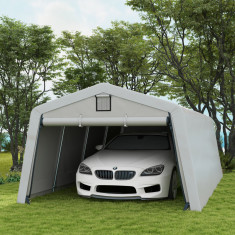 Outsunny Carport rezistent 3,3 x 6,2 m, Cort tip garaj portabil cu copertina cu 2 ferestre de ventilatie si usa mare, pentru masina, camion, barca, mo