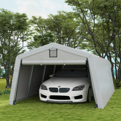 Outsunny Carport rezistent 3,3 x 6,2 m, Cort tip garaj portabil cu copertina cu 2 ferestre de ventilatie si usa mare, pentru masina, camion, barca, mo foto