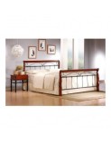 Pat HM Veronica, cadru metalic, lemn masiv, cu tablie cap/picioare, cu somiera, 160x200, negru/cires