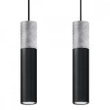 Lampă Suspendată Borigio Negru/Gri Oțel/Beton 2 Becuri Tub Modern De Interior