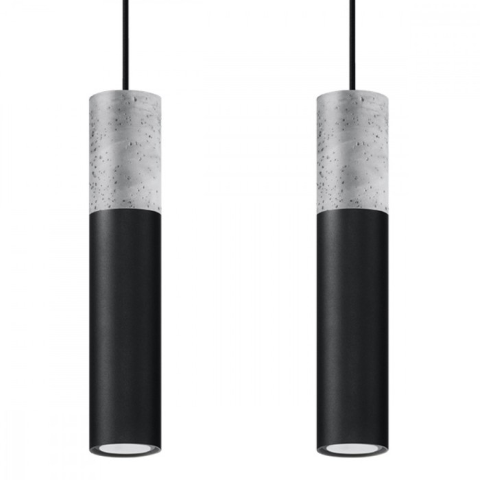 Lampă Suspendată Borigio Negru/Gri Oțel/Beton 2 Becuri Tub Modern De Interior