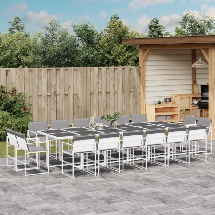vidaXL Set mobilier de grădină, 17 piese, cu perne, alb, textilenă 3295097