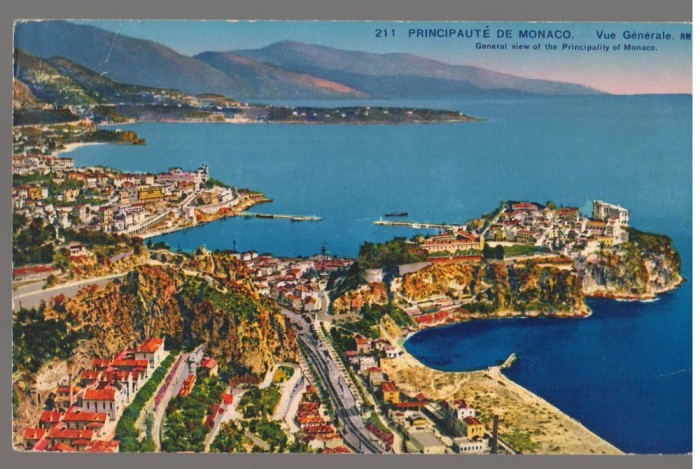 CPIB 23963 - CARTE POSTALA - PRINCIPATUL MONACO. VEDERE GENERALA, CIRCULATA, 1927, INTERBELICA, STAMPILA, TIMBRU