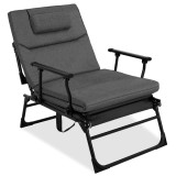 Fotoliu pliabil 2 in 1 tip sezlong, cu 5 pozitii, structura metalica si saltea inclusa, 180x58x89 cm, gri Household NewTrend