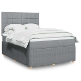 VidaXL Pat box spring cu saltea, gri deschis, 140x190 cm, textil