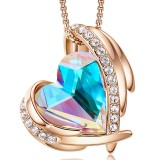 Colier MBrands Placat cu Aur Rodiat cu Pandantiv cristal austria, forma inima Albastru