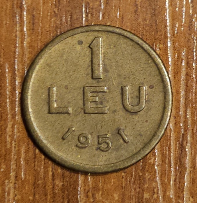 1 leu 1951, RPR / Rom&acirc;nia, alamă, rară