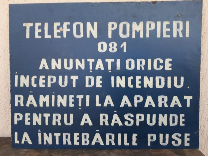 HST Tablă vopsită Pompieri 081 Rom&acirc;nia comunistă decor industrială