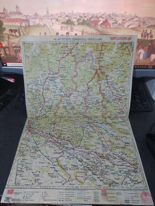 Harta Pitești-T&acirc;rgoviște-C&acirc;mpulung 1:300000 M.D. Moldoveanu, București 1930, 226