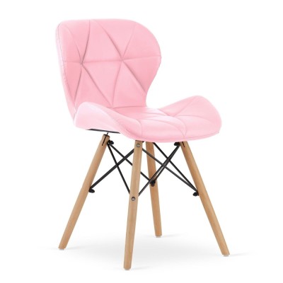 Scaun stil scandinav, Artool, Lago, piele ecologica, lemn, roz, 47x52x73 cm foto