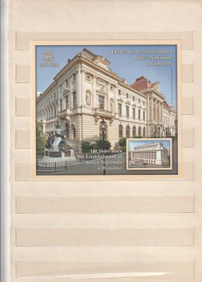 ROMANIA 2020 LP 2304 a LP 2304 b 140 DE ANI DE LA INFIINTAREA BANCII NATIONALE A ROMANIEI COLITA + BLOC DE 6 TIMBRE MNH NESTAMPILATE foto