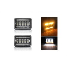 Set 2 faruri cu LED de 5 inch cu halogen 12V-24V scurta lunga cu lumini de zi DRL semnal de directie alb-galben 8000lm