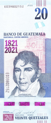 Bancnota Guatemala 20 Quetzales 2020 - UNC (comemorativa, replacement - sufix Z) foto