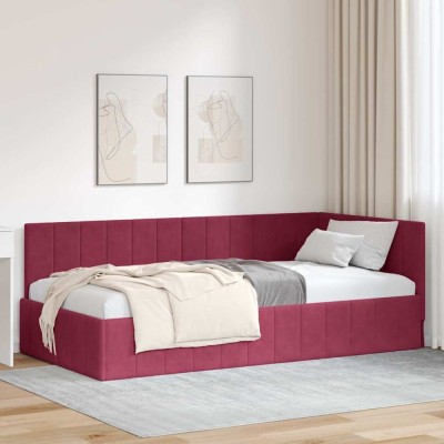 vidaXL Cadru de pat colțar cu headboard bordo 90 x 190 cm Catifea 42016301 foto