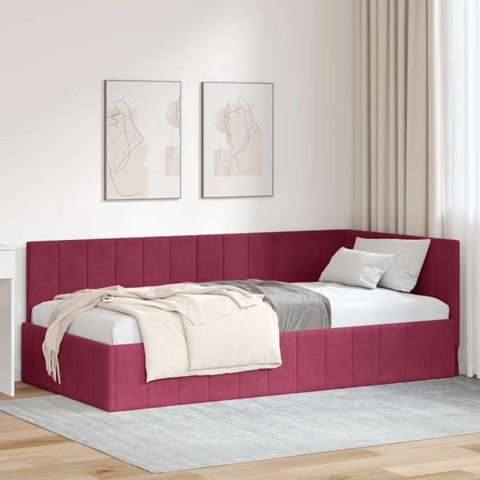 vidaXL Cadru de pat colțar cu headboard bordo 90 x 190 cm Catifea 42016301