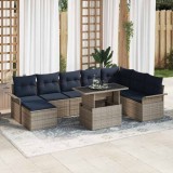 vidaXL Set de canapele pentru grădină cu pernă 9 pcs Gri Poli Rattan 3357078