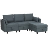 HOMCOM Canapea Modulară cu Taburet și Spații de Depozitare, Canapea Colțar 3 &icirc;n Formă de L, 213x156x88 cm, Gri &Icirc;nchis | Aosom Romania