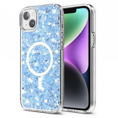 Husa MagSafe pentru Apple iPhone 15 Plus / 14 Plus, Techsuit, Sparkly Glitter, Bleu foto