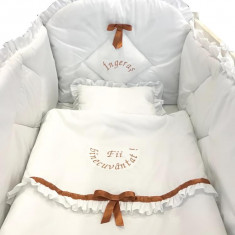Lenjerie de pat bebelusi brodata Fii binecuvantat ingeras 120x60 cm alba