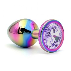 Dop Anal Metalic, Medium, Multicolor, Piatra Mov Deschis, Guilty Toys