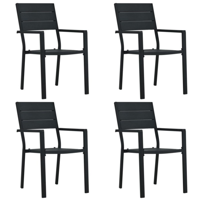 Gossi scaune de gradina, 4 buc., negru, hdpe, aspect lemn