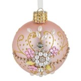 Ornament Brad de Craciun Glob din Sticla Roz Mat cu Margele, CMCLASS