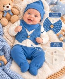 Cumpara ieftin Set nou-născut băiețel 5 piese, albastru și crem, bluză cu vestă, pantaloni cu