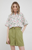 Pepe Jeans pantaloni scurți din amestec de in Muriel femei, culoarea verde, neted, high waist