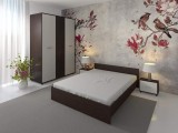 Dormitor Roxana Wenghe cu Pat matrimonial 160 cm x 200 cm Dulap 3 usi 123 cm x 192 x 48 cm si Noptiere 44 cm x 32 cm x 23 cm