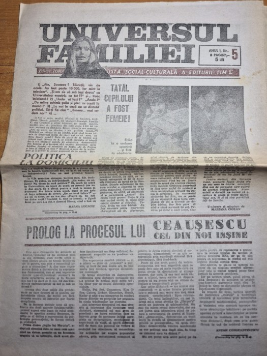 ziarul universul familiei - anul 1 ,nr. 8 din anul 1990