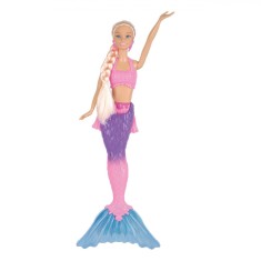 Păpușă Manechin, Sirenă, 34 cm, Păr Blond, Roz-Mov, 2 Accesorii, 3+ Ani