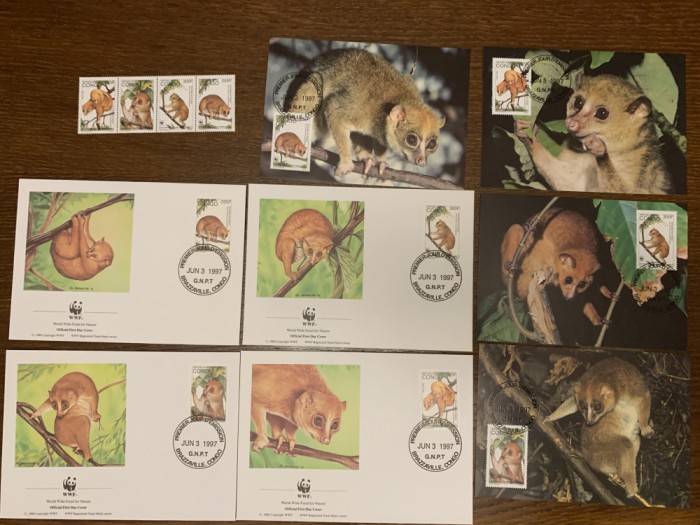 congo - primate - serie 4 timbre MNH, 4 FDC, 4 maxime, fauna wwf