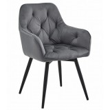 Cumpara ieftin Scaun stil fotoliu bucatarie/living, Artool, York, rotativ, catifea, metal, gri inchis si negru, 56x61x84 cm