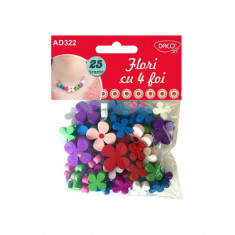 Margele Lemn DACO, Model Flori cu 4 Foi, 25 g, Multicolor, Accesorii Craft, Accesorii Creatie, Margele din Lemn, Margele Model Floare, Margelute Model