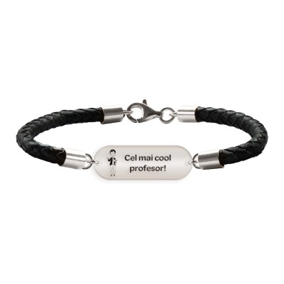 Best Teacher - Bratara Premium din piele impletita Cel mai cool profesor din argint 925 foto