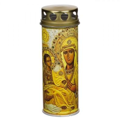 Lumanare Decorativa LED, Model Fecioara Maria, Flacara Alba, Capac Auriu, 6.5x18cm, Baterii Incluse foto