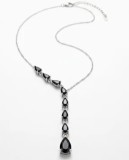 Lantisor Argint 925 Stil Y Cascada Picaturi Negre Zirconiu Cubic Rhodium 40+5cm Midnight Drop