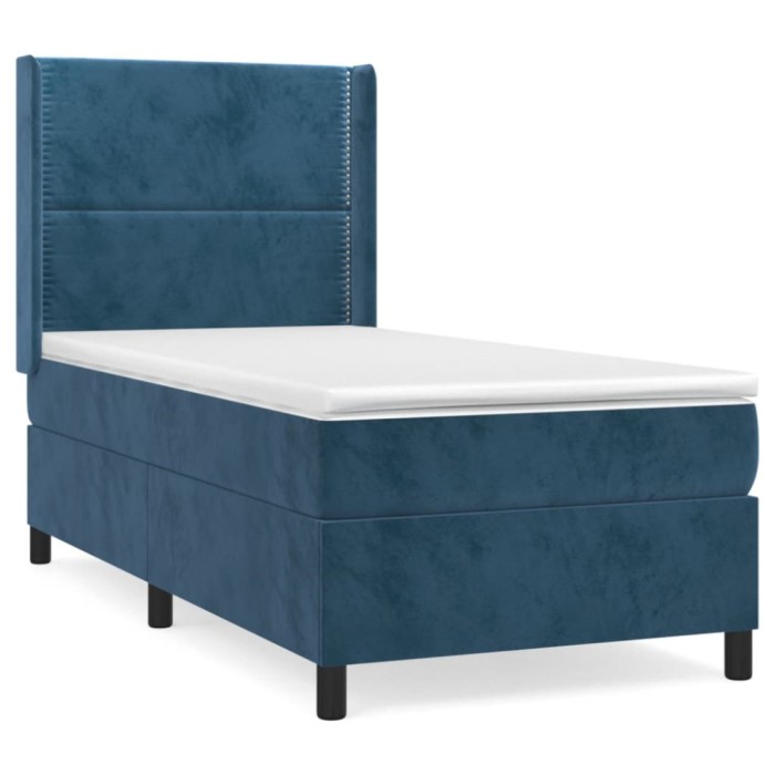 Pat box spring cu saltea, albastru inchis, 80x200 cm, catifea