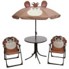 Set mobilier gradina/terasa pentru copii, pliabil, maro, model maimuta, 1 masa cu umbrela, 2 scaune, Melisenda, Strend Pro