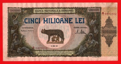 Romania - 5000000 lei 1947 (5 milioane lei 1947), stare XF+ / aUNC foto