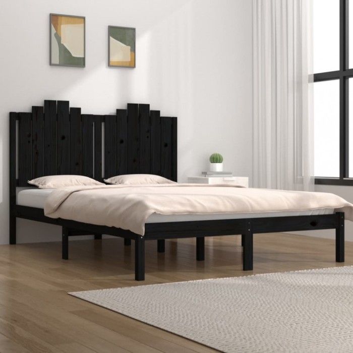 vidaXL Cadru de pat, negru, 140x190 cm, lemn masiv de pin
