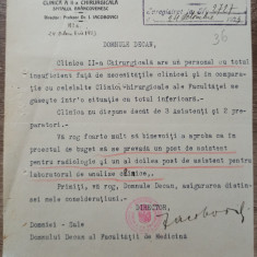 Cerere Clinica a II-a Chirurgicala, Bucuresti, semnat Iacob Iacobovici 1933
