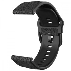 Curea silicon-piele compatibila Galaxy Watch 6|Watch 5|Watch 4|Huawei Watch GT 3 42mm|GT 3 Pro 43mm|GT 2 42mm, Iron Black
