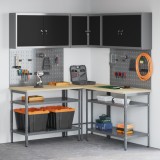 vidaXL Set masă depozitare de unelte, 10 piese, negru, lemn și metal