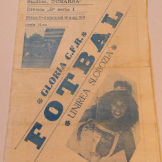 Program meci fotbal GLORIA CFR GALATI - UNIREA SLOBOZIA(19.08.1990)